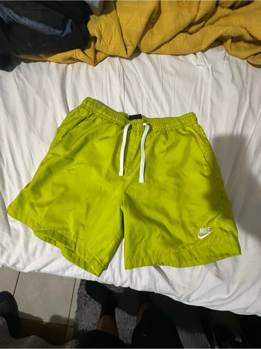 Nike Men's Neon Green Athletic Shorts with White Drawcord
